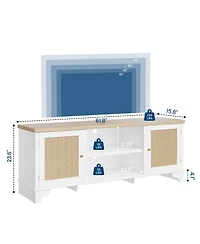 gaomon Rattan Tv Stand Fits TVs up to 65 inches, Entertainment Center with Cabinets and Open Shelves