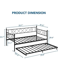 gaomon Metal Daybed with Trundle Bed, Modern Twin Sofa Bed Steel Slat Support, Space Saving Frame for Guest Room, Living Room