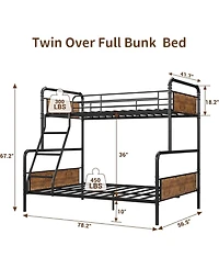 gaomon Bunk Bed with High Guardrail and Ladder,Twin Convertible Metal Beds for Kids/Teens/Adults, No Box Spring Needed