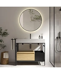 Sillysis 36'' Industrial Bathroom Vanity with White Artificial Stone Sink, Modern Freestanding without Faucet