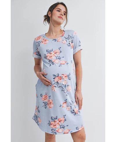 Hello Miz Maternity Floral Short Sleeve T-Shirt Dress with Pockets