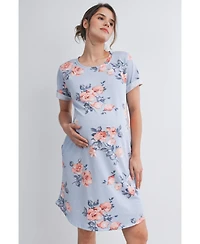Hello Miz Maternity Floral Short Sleeve T-Shirt Dress with Pockets