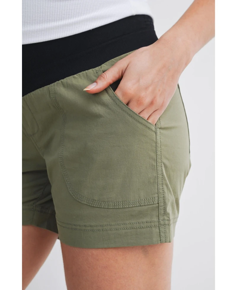 Hello Miz Women's Maternity Over-the-Belly Pull-On Shorts with Pockets