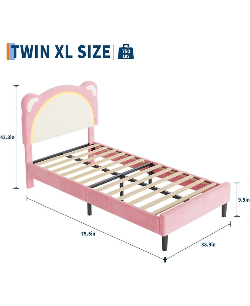 gaomon Upholstered Platform Bed Adjustable Led Headboard Wooden Slats Smart Light Design No Box Spring