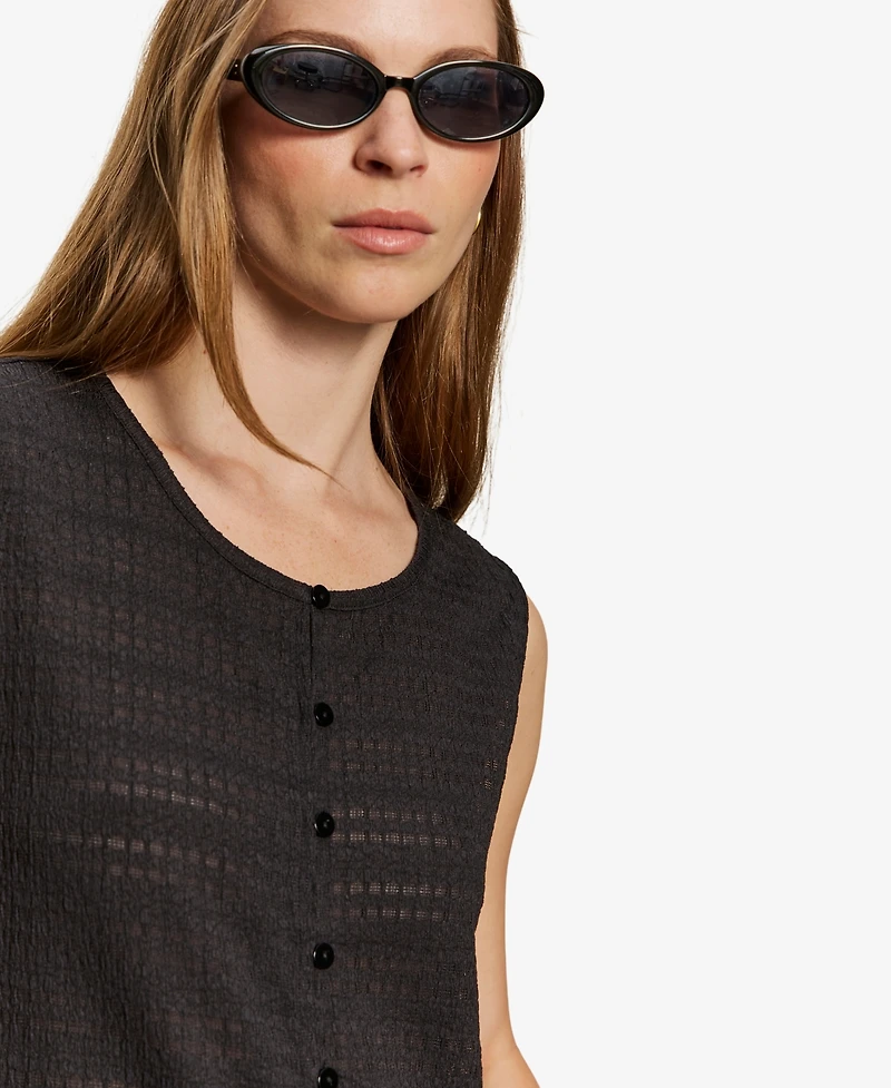 Sanctuary Women's Crewneck Button-Front Textured Top