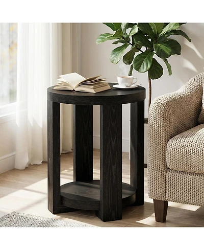 Tribesigns Round Side Table, 2-Tier End Table for Living Room & Bedroom
