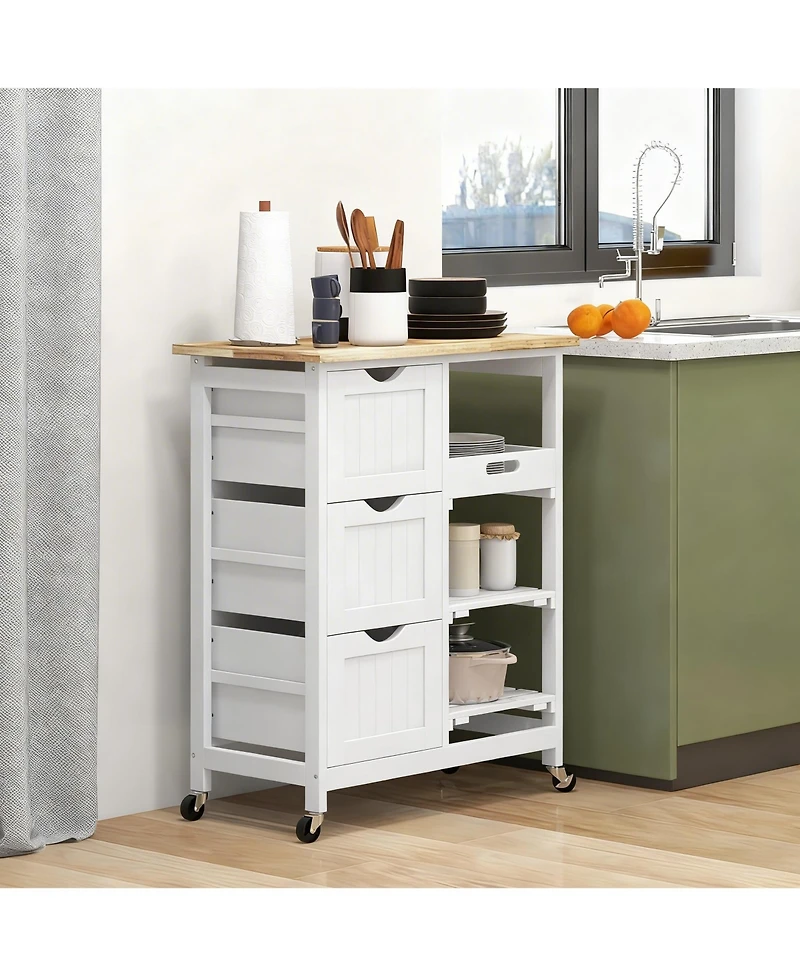 Yigii kitchen cart, beveled shelves with storage, solid wood top, adjustable shelves