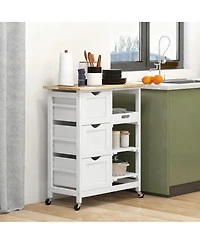 Yigii kitchen cart, beveled shelves with storage, solid wood top, adjustable shelves