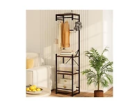 Slickblue Freestanding Coat Rack with 6 Hooks and 4 Storage Shelves