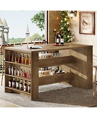 Tribesigns 3-Tier Farmhouse Kitchen Island with Storage, 59'' Wooden Stationary Island Table with Open Shelves & Large Worktop & Leg Room