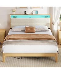gaomon King Upholstered Bed Storage Headboard Led Boucle Platform Charging Station No Box Spring Easy Assembly