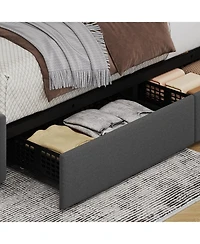 gaomon Upholstered Bed Frame 4 Storage Drawers Adjustable Headboard Wooden Slats Support No Box