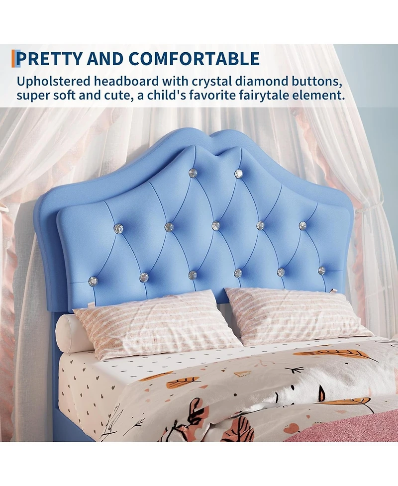 gaomon Twin Velvet Upholstered Platform Bed Led Lights Crystal Button Headboard Storage Drawer Noise-Free No Box Spring
