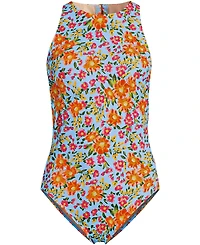 Lands' End Women's Long Tugless High Neck Portrait Back One Piece Swimsuit