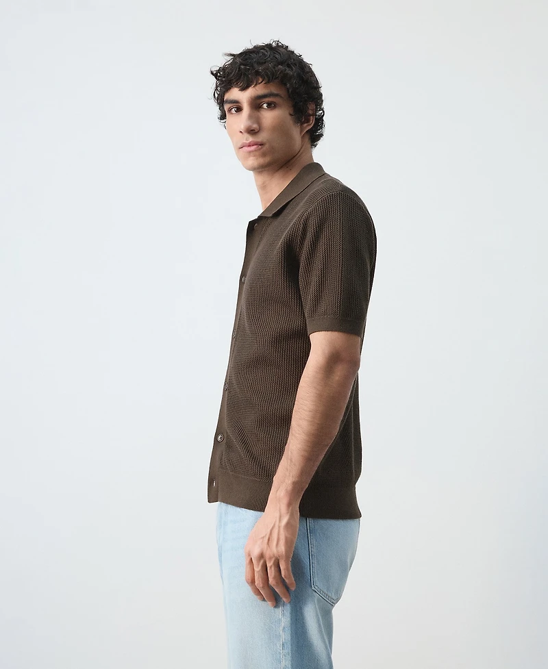 Mango Men's Cotton Structured Knit Buttons Polo Shirt