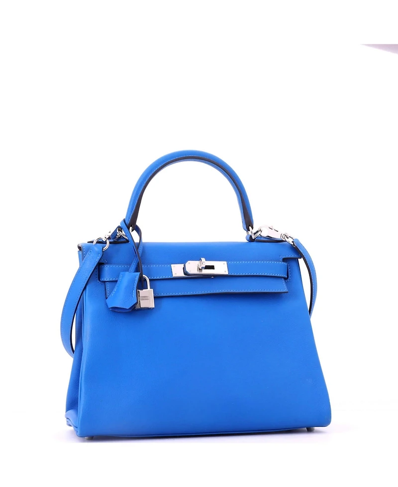 Pre-Owned HERMES Kelly 28 Handbag Evercolor with Palladium Hardware