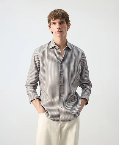 Mango Men's Regular Fit Striped Lyocell Shirt