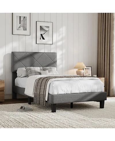 gaomon Noise-Free Upholstered Bed Frame – Twin Size Platform with Diamond-Stitched Headboard, Sturdy Wooden Slats, Easy Assembly, Durable Mdf