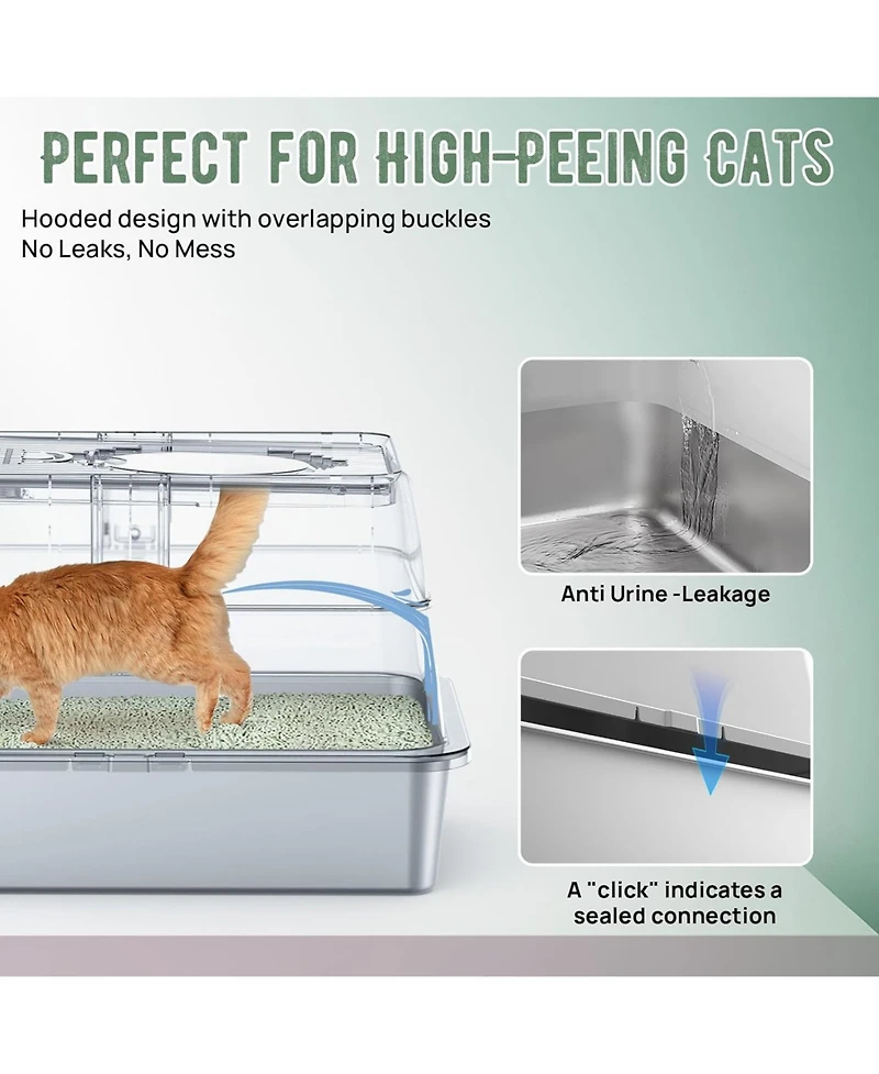 Ltmate Stainless Steel Litter Box with Lid,with Triple Pedal, Non-Sticky