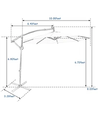 Gymax 10Ft Offset Hanging Umbrella Patio Outdoor w/ 32 Solar Led Lights