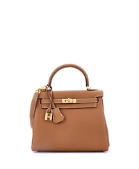 Pre-Owned HERMES Kelly Handbag Brown Togo with Gold Hardware