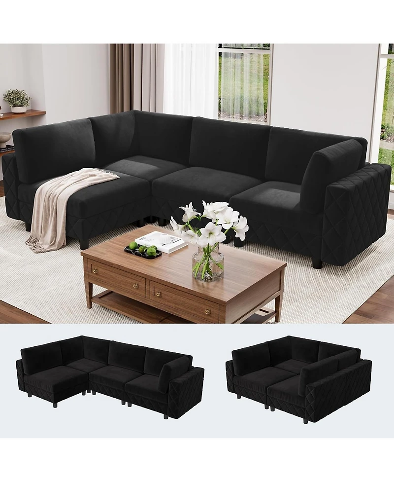gaomon 134 in Cloud Couch L Shaped Sofa, 4 Seat High Density Sponges Modular Sectional Sofa, Velvet Couch with Upholstered for Living Room