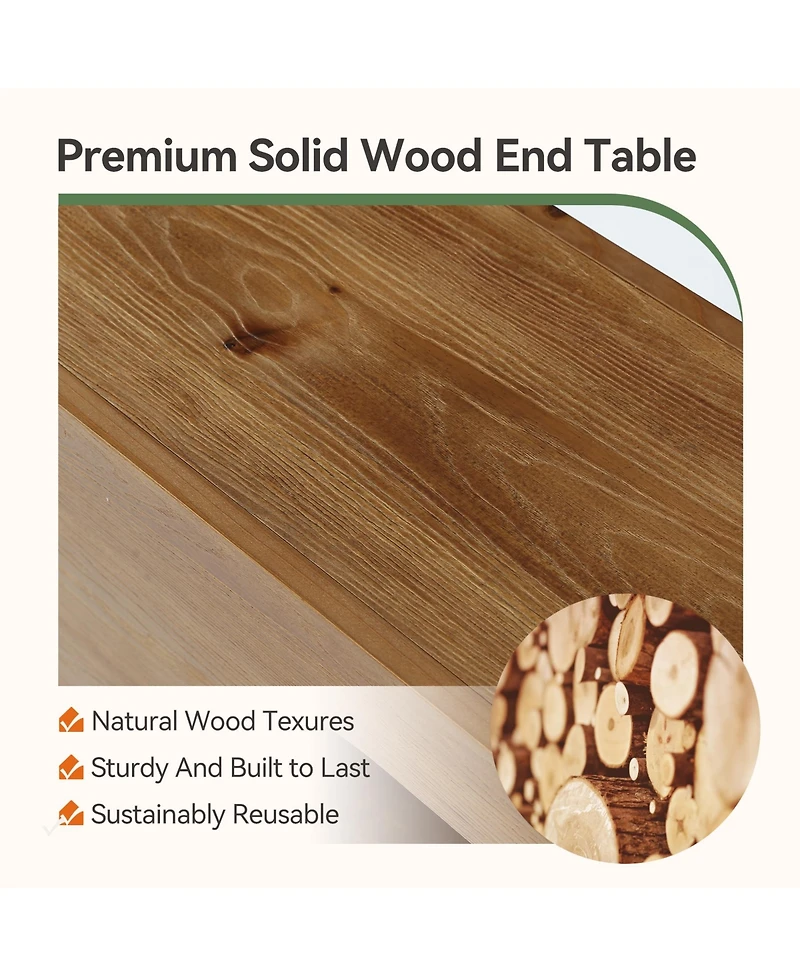Tribesigns C-Shaped Solid Wood End Table, Farmhouse Side Table with Shelves, 2-Tier Nightstand