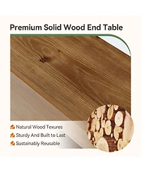 Tribesigns C-Shaped Solid Wood End Table, Farmhouse Side Table with Shelves, 2-Tier Nightstand