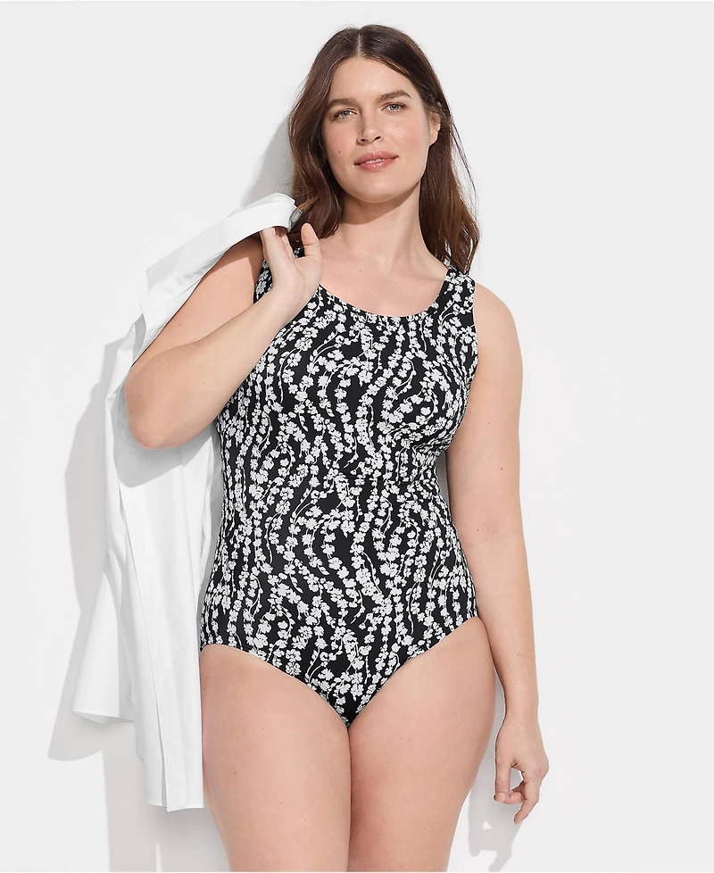 Lands' End Plus Size Ddd-Cup Tugless Low Leg One Piece Swimsuit