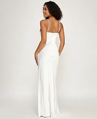 Seni & Cade Women's Rhinestone Trim Long V-Neck Slip Dress