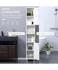 Rainsken Tall Bathroom Storage Cabinet with Mirror, Wooden Freestanding Tower Cabinet with 2 Enclosed Cabinets, 2 Middle Open Shelves for Small Spaces