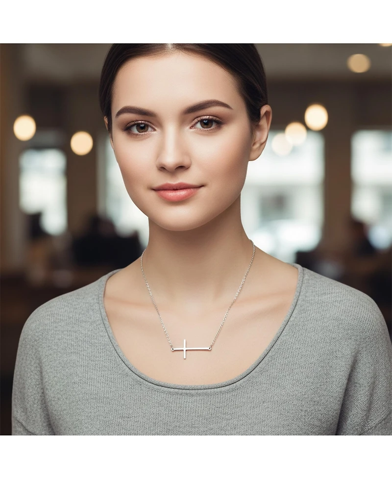 Bling Jewelry Religious Simple Sideways Cross Necklace Station Pendant .925 Sterling Silver