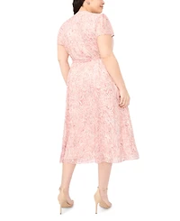 Msk Plus Belted Short-Sleeve Split Crewneck Dress