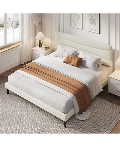 gaomon Bed Frame with Headboard, Upholstered Platform Bed Frame with Sturdy Wood Slats Support, No Box Spring Needed, Easy Assembly