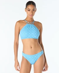 Vince Camuto Women's Crochet High-Neck Ring Bikini Top