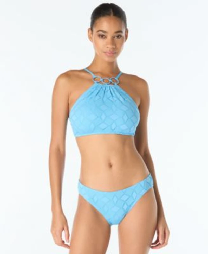 Vince Camuto Womens High Neck Crochet Ring Bikini Top Bottoms