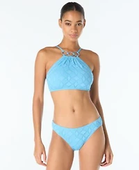Vince Camuto Womens High Neck Crochet Ring Bikini Top Bottoms