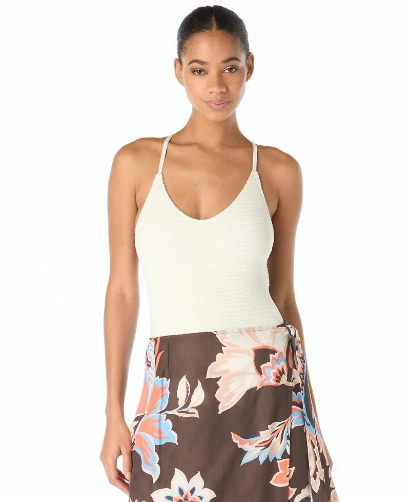 Vince Camuto Women's Beaded Back Strap Scoop Neck One Piece Swimsuit