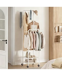 Yigii 71" Heavy Duty Metal Clothes Rack, 3-Section, 6 Hooks, 2 Shelves, Portable