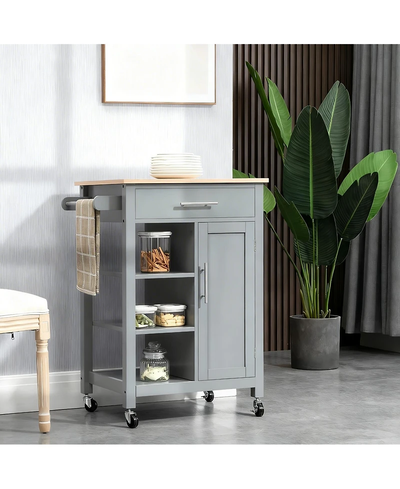 Yigii kitchen trolley, side shelves with storage space, solid wood top, adjustable shelves, easy to move