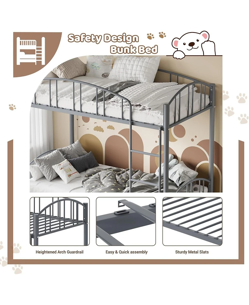 gaomon Metal Bunk Bed Twin Over Twin, Heavy Duty Bunkbeds Frame with Arched Guardrail and Safety Ladder