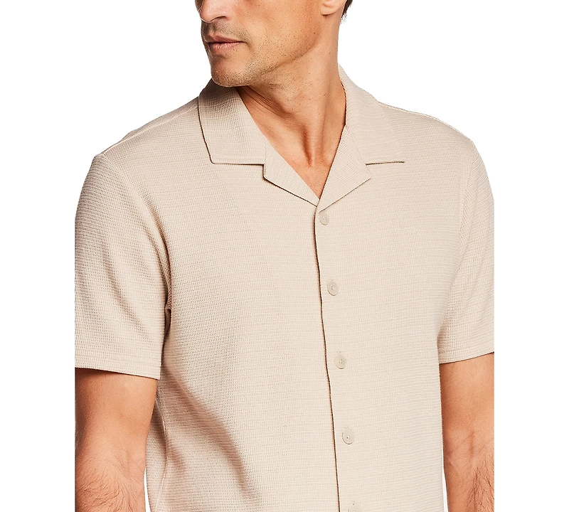 Weatherproof Vintage Men's Short-Sleeve Variegated Microstripe Coatfront Knit Shirt