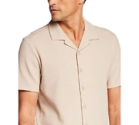 Weatherproof Vintage Men's Short-Sleeve Variegated Microstripe Coatfront Knit Shirt