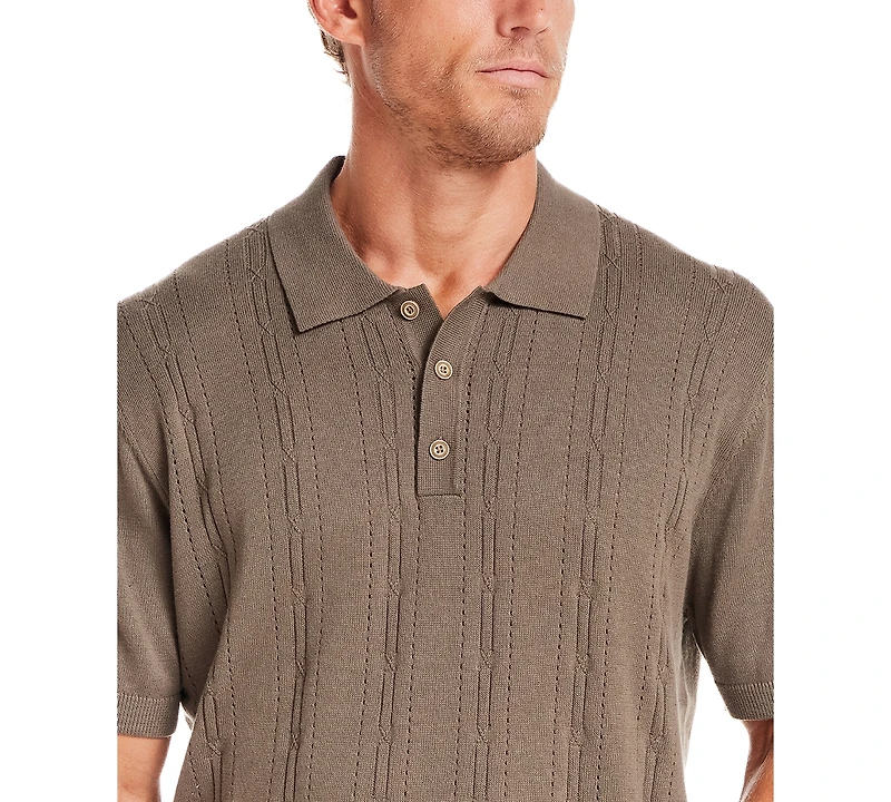 Weatherproof Vintage Men's Regular-Fit 100% Cotton Pointelle Sweater-Knit Polo Shirt