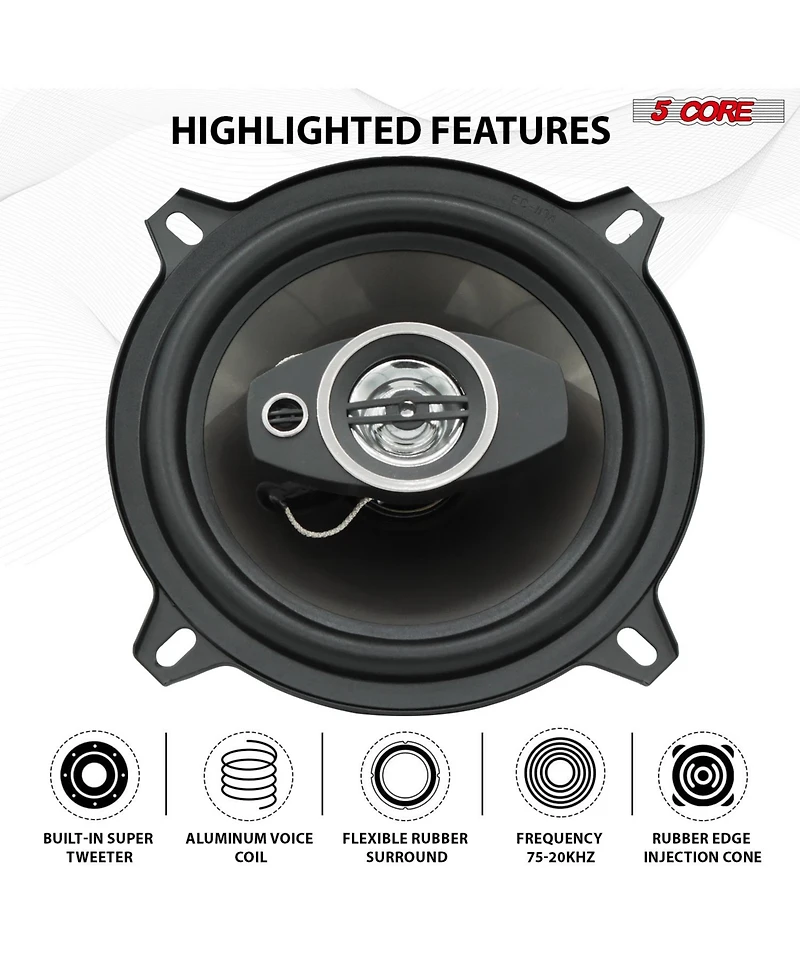 5Core Coaxial Car Door Speakers 5” 4Pcs 350W 4Ohm 2 Way Component Subwoofer Audio w Super Tweeter