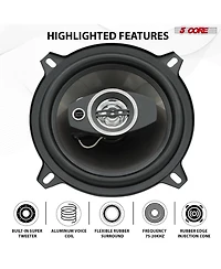 5Core Coaxial Car Door Speakers 5” 4Pcs 350W 4Ohm 2 Way Component Subwoofer Audio w Super Tweeter