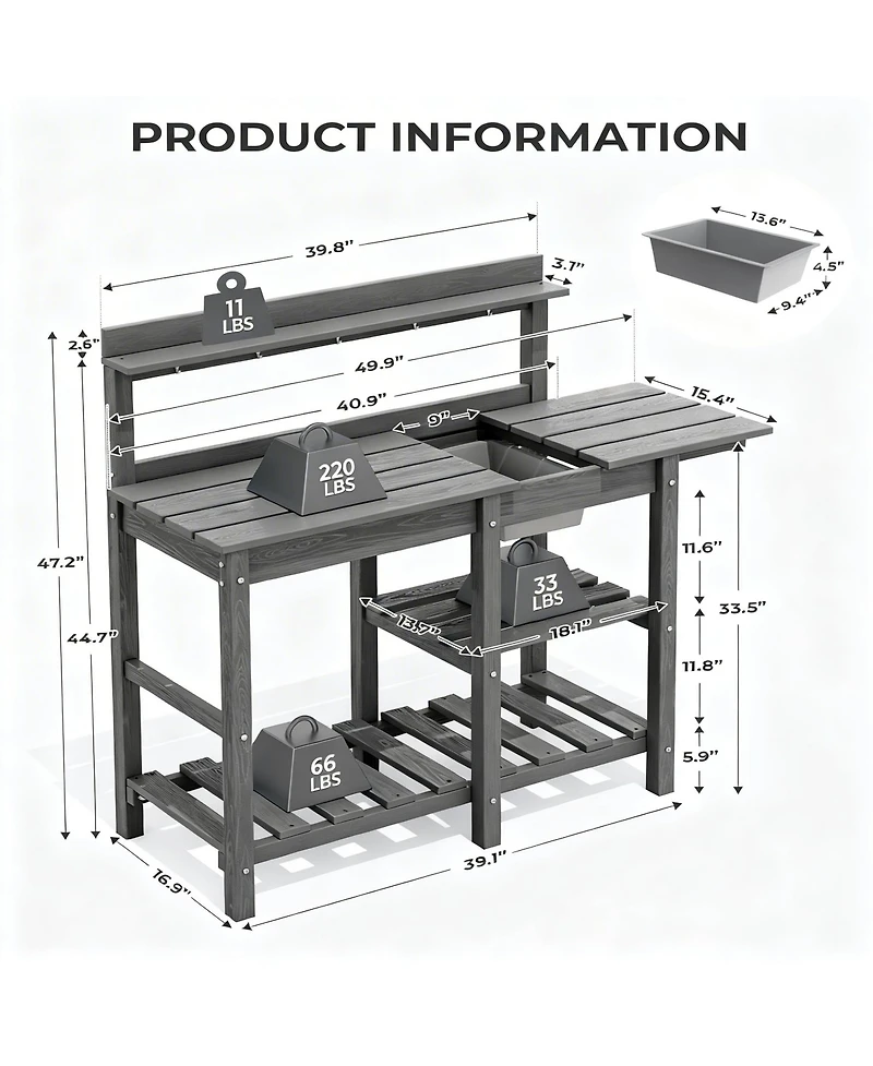 Yigii Beautiful outdoor potting rack with sink and sliding table for gardening