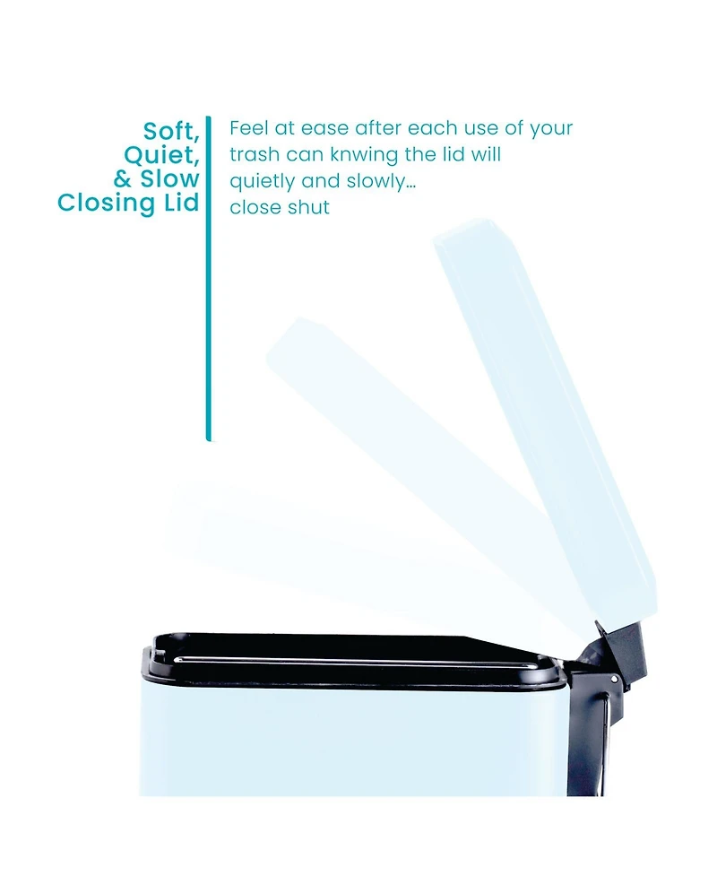 Home Zone Living 1.3 Gallon Slim Stainless Steel Trash Can with Step On Pedal and Soft Close Lid