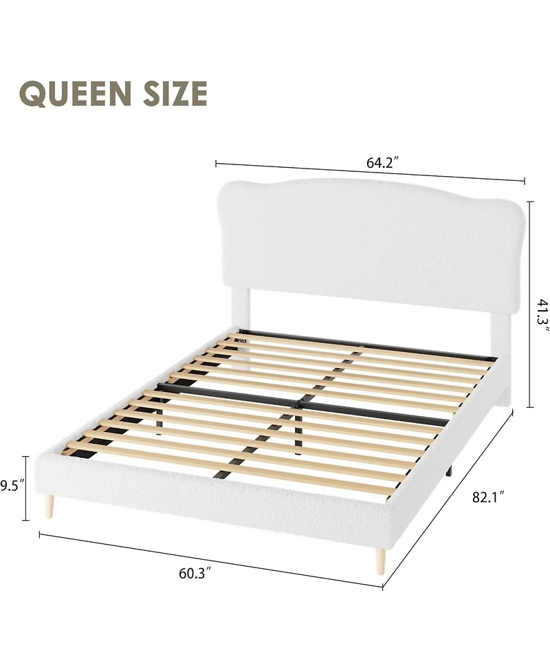 gaomon Bed Frame with Upholstered Headboard, Soft Low Profile Sturdy Platform Bed with Rounded Corners Design, Heavy Duty, Wooden Slats