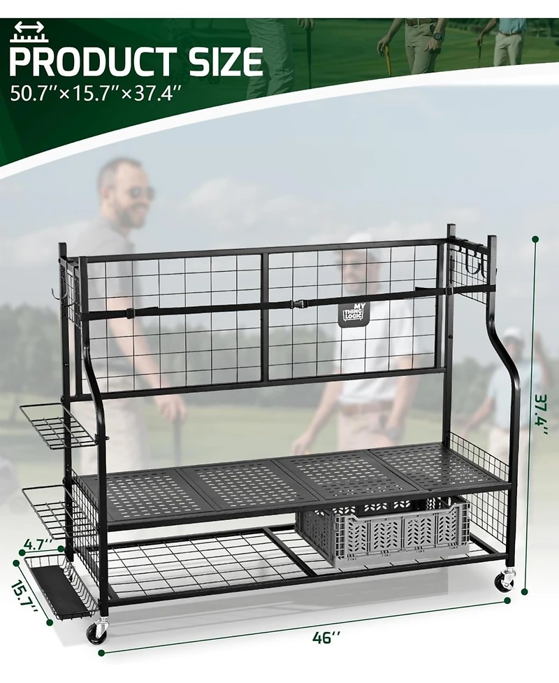 Heavy-Duty 4-Bag Golf Stand with Accessory Storage & Club Rack for Garage, Golf Club, Basement